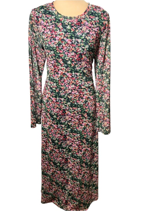 Eva Franco Dresses & Skirts - Eva Franco Anthropologie Floral Mesh Maxi Dress Boho Long Sleeve Size M